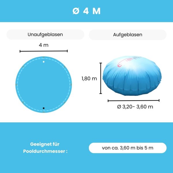 Technische Daten zum eckigen 2 x 2,5 m Poolkissen.