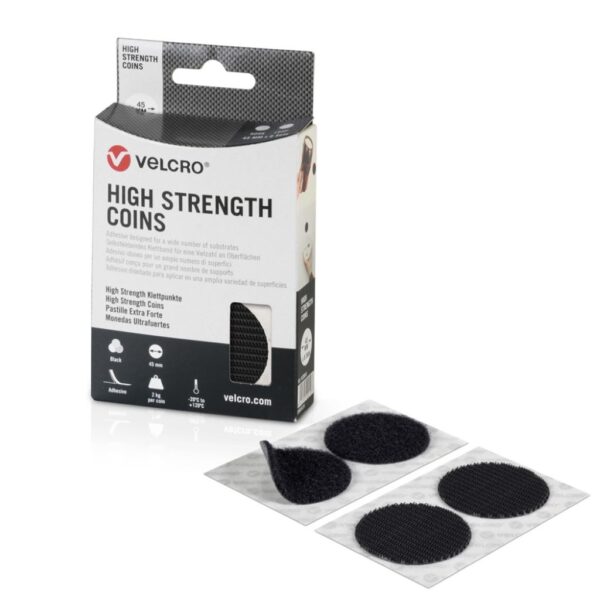 Velcro High Strength Coins Klebepunkte in ihrer Verpackung.