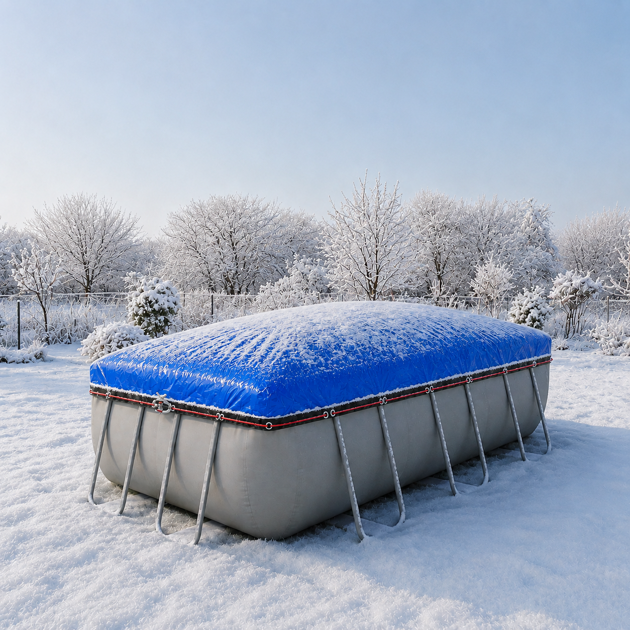 Poolabdeckung winter rechteckig mit Schnee