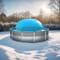 Rundes Poolkissen auf einem Pool im Winter